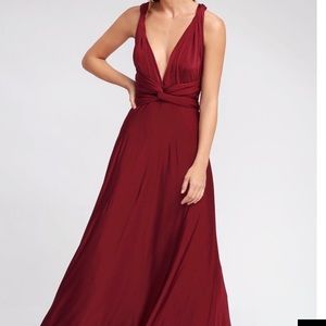 Always Stunning convertible burgundy Maxi dress.